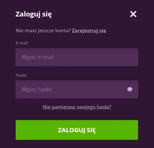 Formularz logowania do Malina Casino