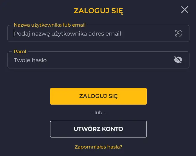 Formularz logowania do Rolling Slots Casino