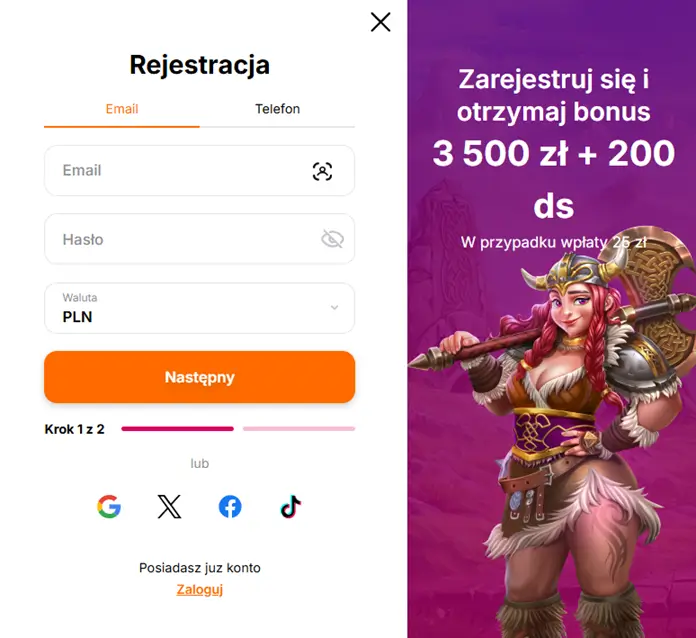 Formularz rejestracji w Hitnspin Casino